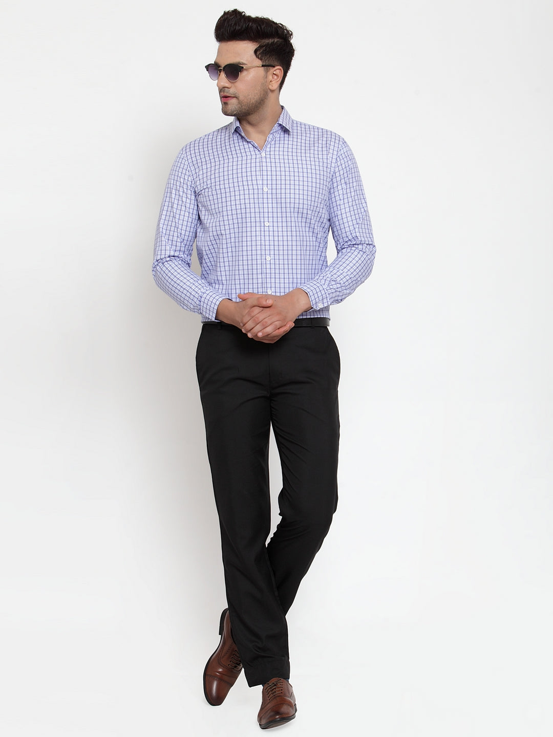 Jainish Blue Men's Cotton Checked Formal Shirt's ( SF 760Blue ) | Grocsy