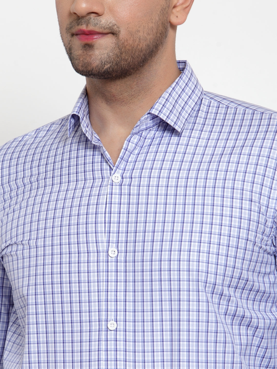 Jainish Blue Men's Cotton Checked Formal Shirt's ( SF 760Blue ) | Grocsy