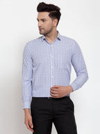 Jainish Blue Men's Cotton Checked Formal Shirt's ( SF 760Sky ) | Grocsy