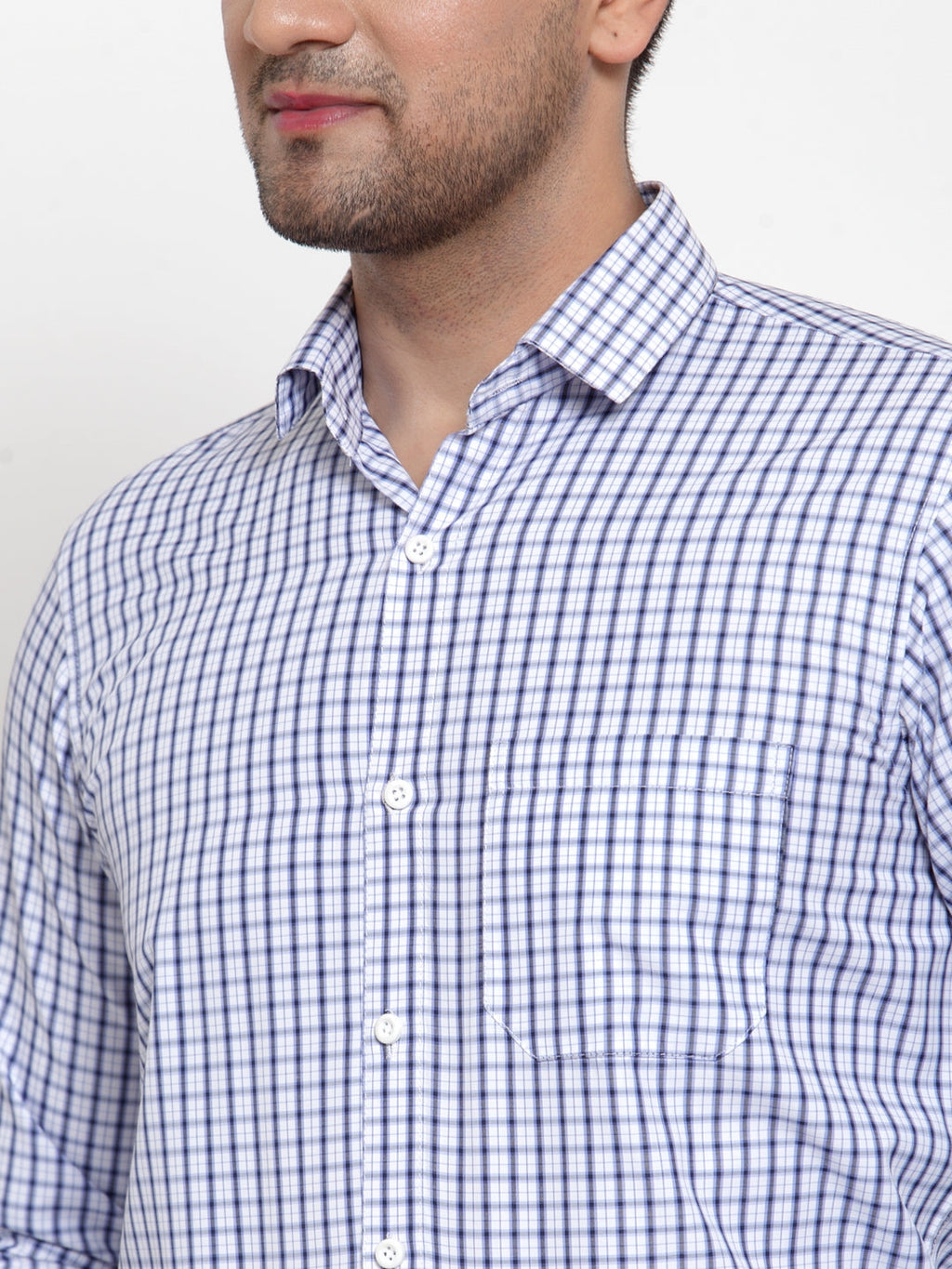 Jainish Blue Men's Cotton Checked Formal Shirt's ( SF 760Sky ) | Grocsy