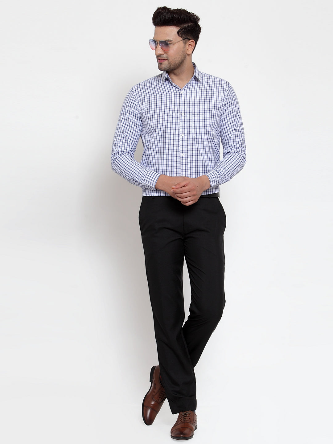 Jainish Blue Men's Cotton Checked Formal Shirt's ( SF 760Sky ) | Grocsy