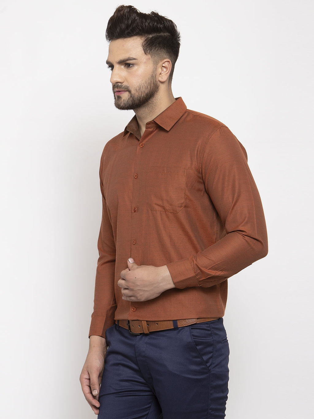 Jainish Brown Men's Cotton Polka Dots Formal Shirt's ( SF 761Brown ) | Grocsy