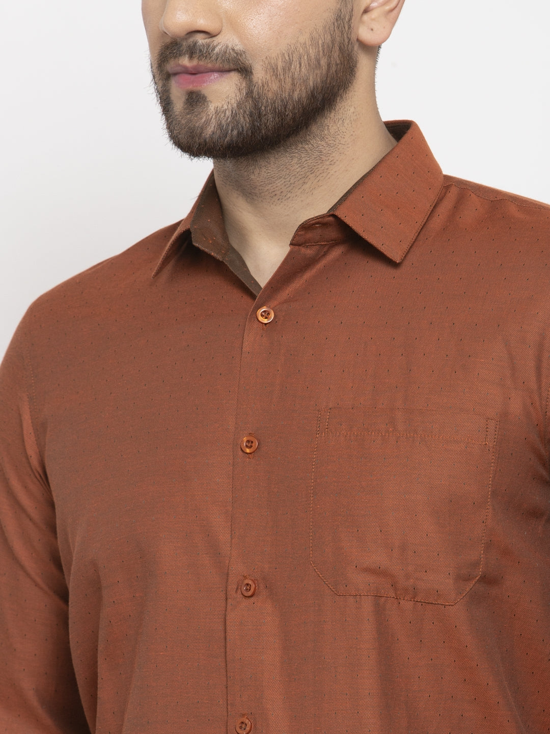 Jainish Brown Men's Cotton Polka Dots Formal Shirt's ( SF 761Brown ) | Grocsy
