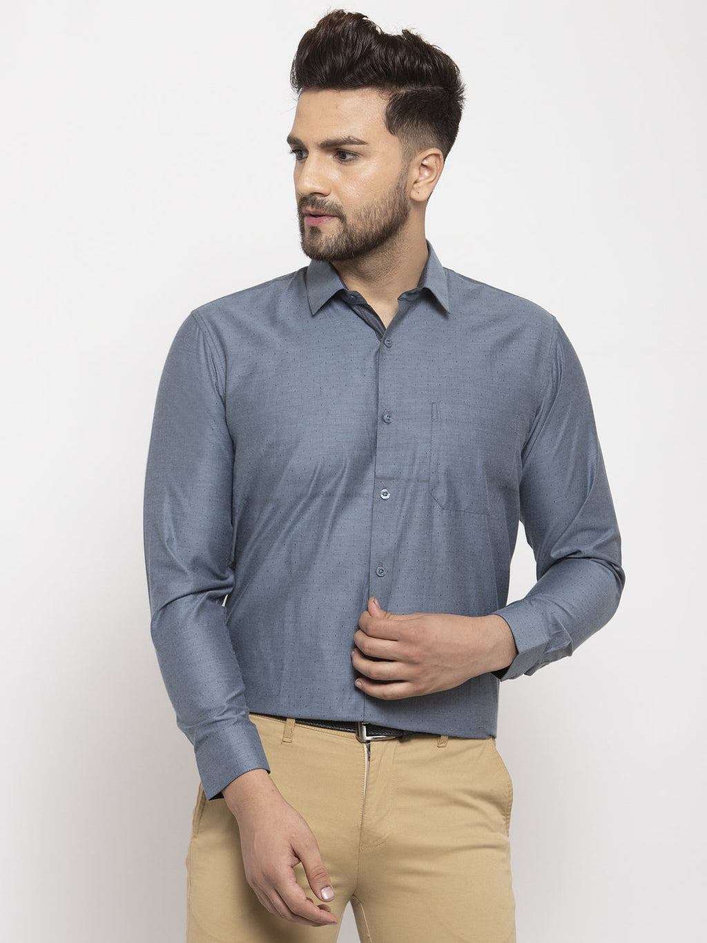 Jainish Grey Men's Cotton Polka Dots Formal Shirt's ( SF 761Grey ) | Grocsy