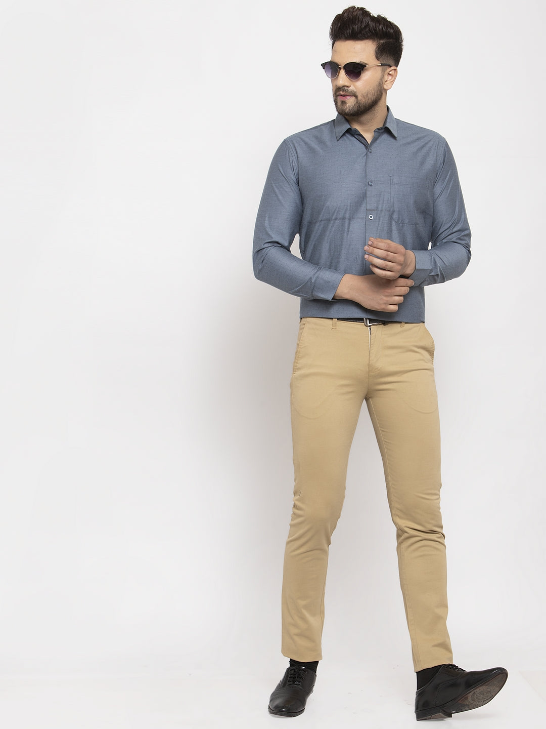 Jainish Grey Men's Cotton Polka Dots Formal Shirt's ( SF 761Grey ) | Grocsy
