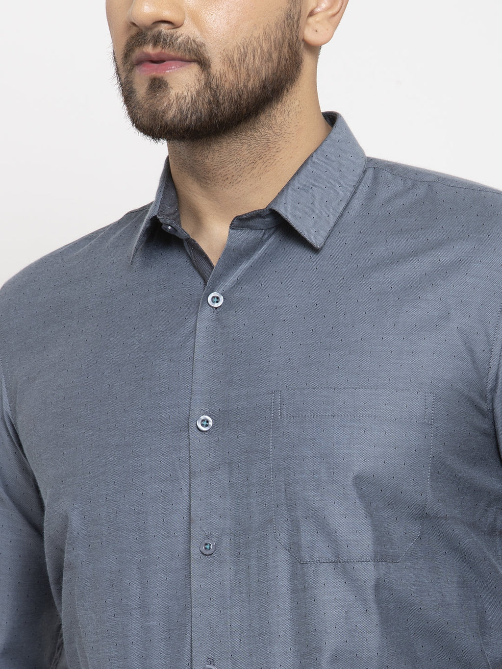 Jainish Grey Men's Cotton Polka Dots Formal Shirt's ( SF 761Grey ) | Grocsy