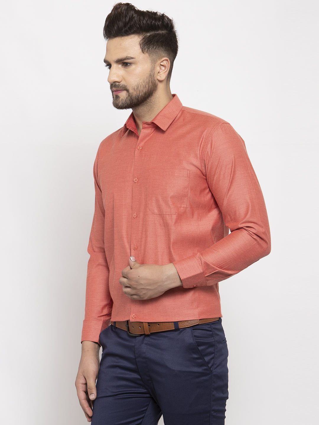 Jainish Orange Men's Cotton Polka Dots Formal Shirt's ( SF 761Keshar ) | Grocsy