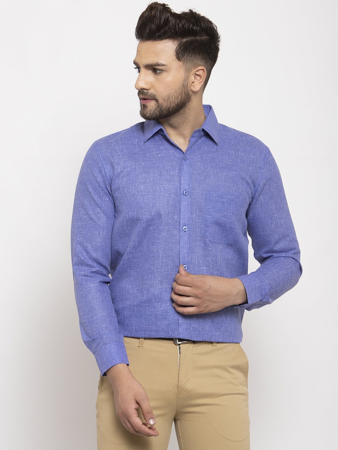 Jainish Blue Men's Dobby Solid Formal Shirts ( SF 762Blue ) | Grocsy
