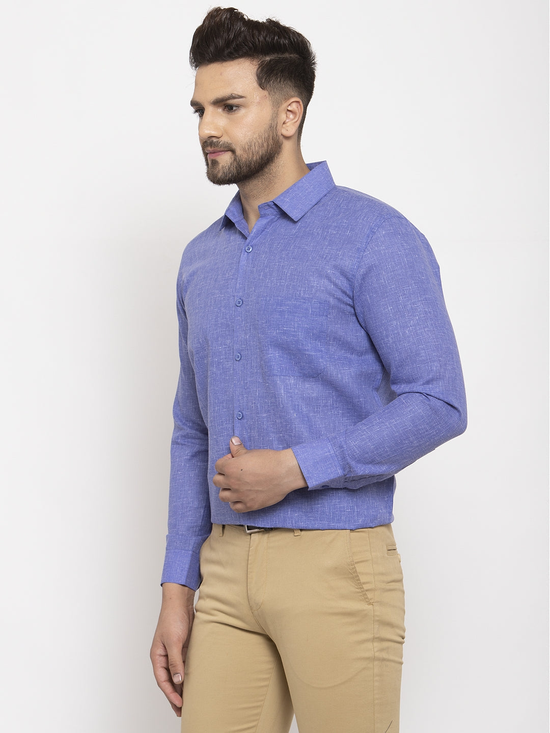 Jainish Blue Men's Dobby Solid Formal Shirts ( SF 762Blue ) | Grocsy