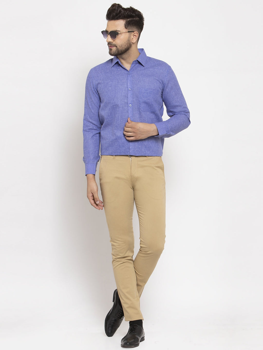 Jainish Blue Men's Dobby Solid Formal Shirts ( SF 762Blue ) | Grocsy
