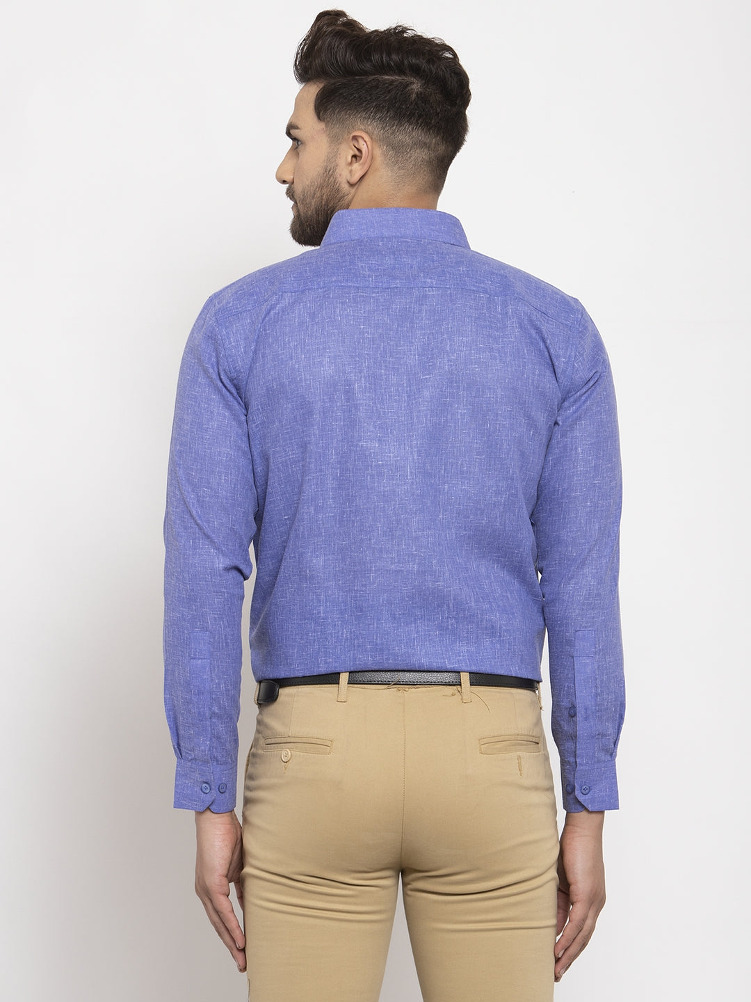Jainish Blue Men's Dobby Solid Formal Shirts ( SF 762Blue ) | Grocsy