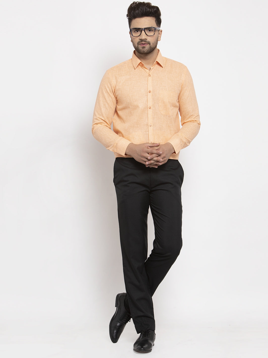 Jainish Orange Men's Dobby Solid Formal Shirts ( SF 762Light-Orange ) | Grocsy