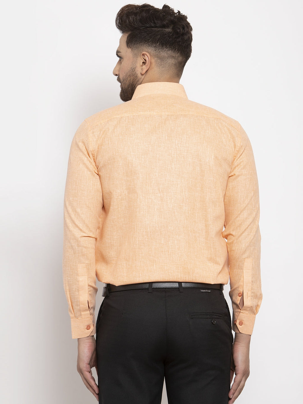 Jainish Orange Men's Dobby Solid Formal Shirts ( SF 762Light-Orange ) | Grocsy