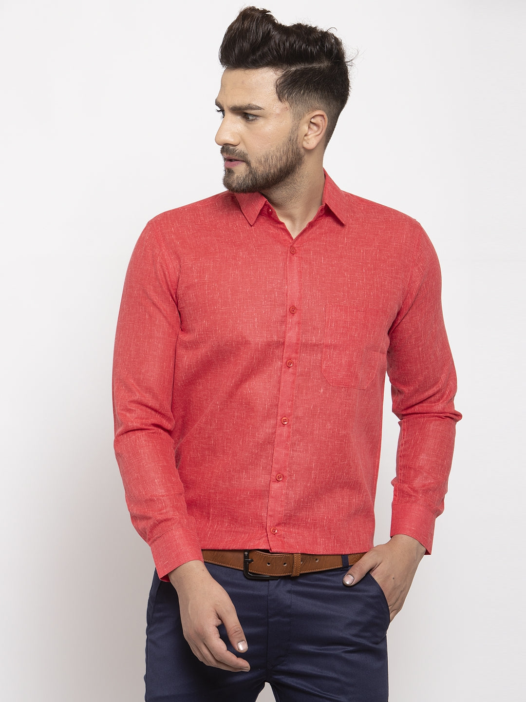Jainish Red Men's Dobby Solid Formal Shirts ( SF 762Red ) | Grocsy