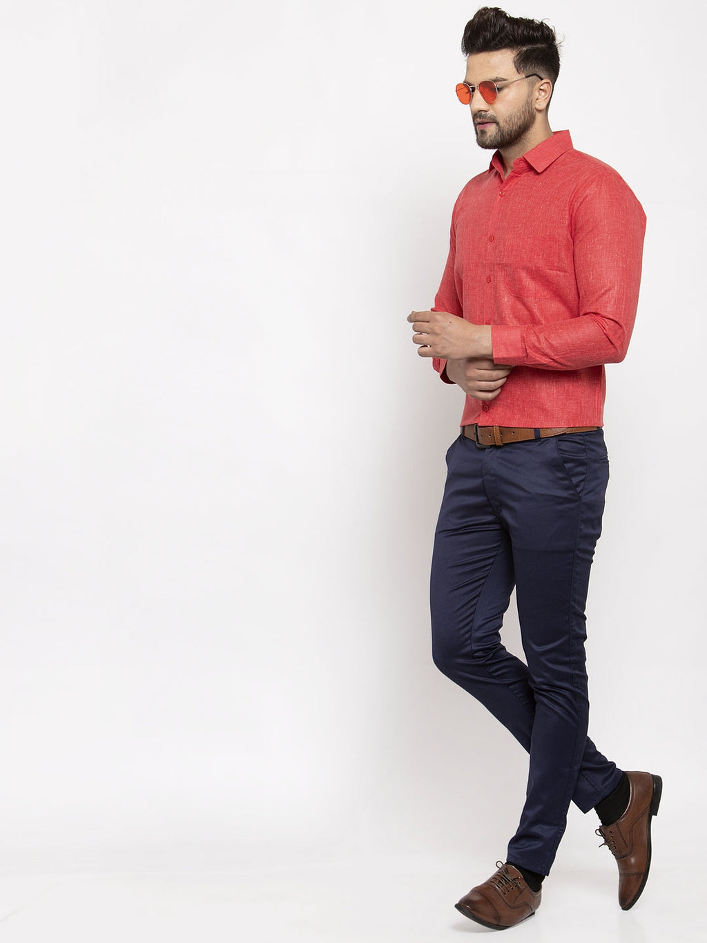 Jainish Red Men's Dobby Solid Formal Shirts ( SF 762Red ) | Grocsy