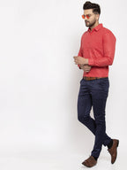 Jainish Red Men's Dobby Solid Formal Shirts ( SF 762Red ) | Grocsy