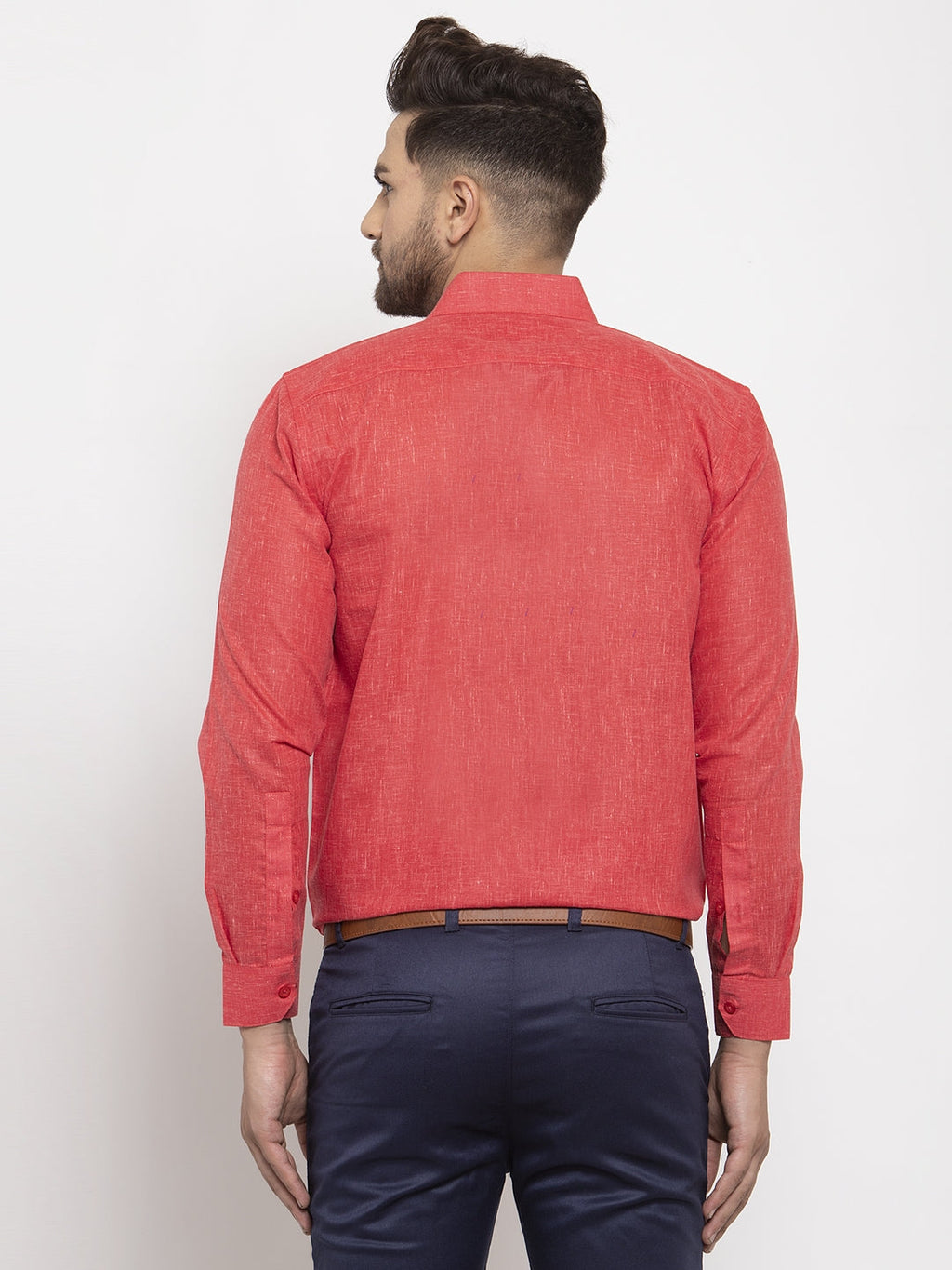Jainish Red Men's Dobby Solid Formal Shirts ( SF 762Red ) | Grocsy
