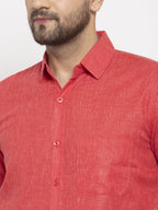 Jainish Red Men's Dobby Solid Formal Shirts ( SF 762Red ) | Grocsy
