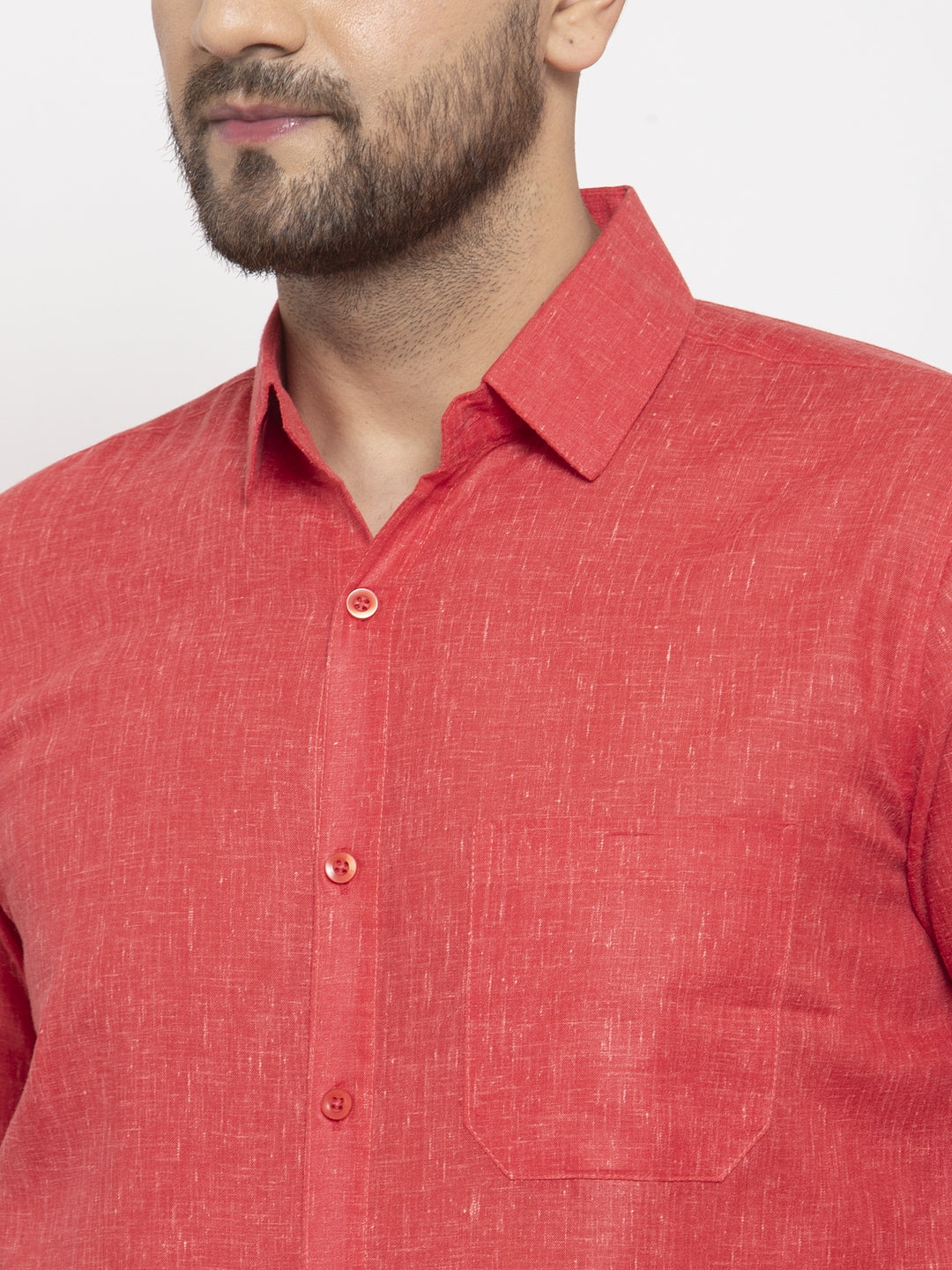 Jainish Red Men's Dobby Solid Formal Shirts ( SF 762Red ) | Grocsy