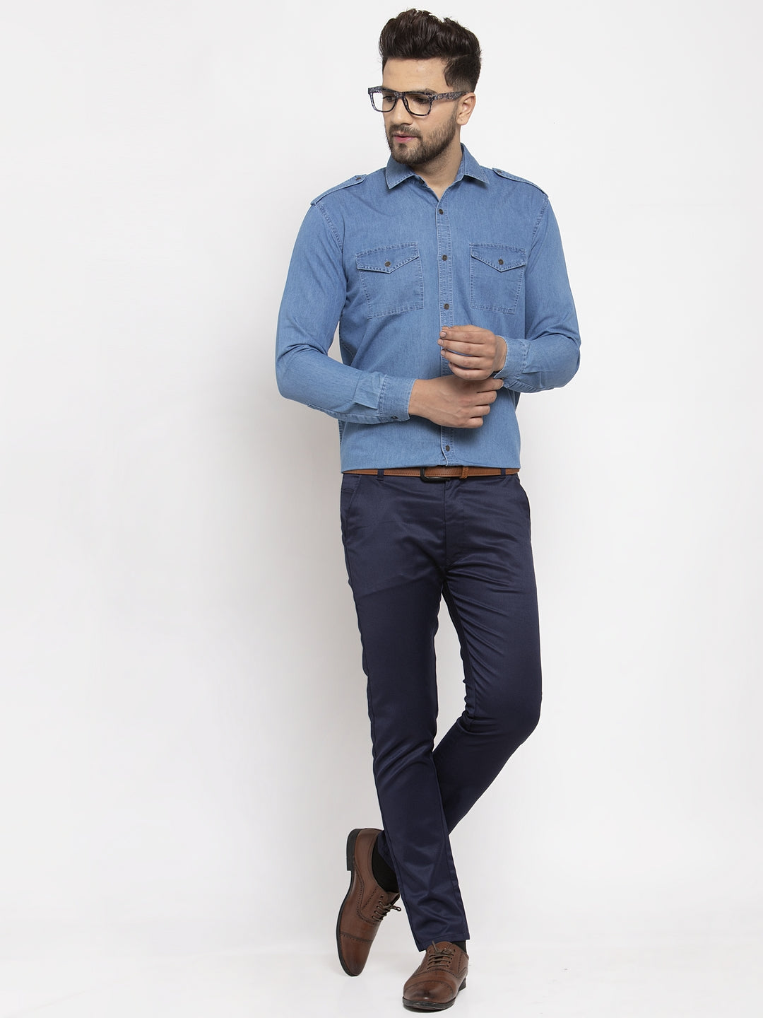 Jainish Blue Men's Denim Solid Formal Shirt's ( SF 763Blue ) | Grocsy