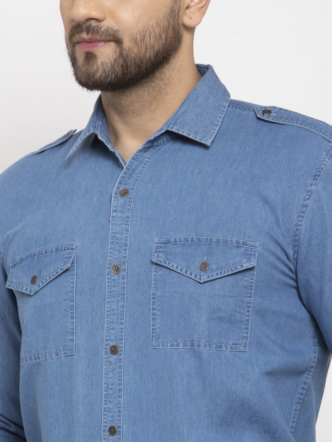 Jainish Blue Men's Denim Solid Formal Shirt's ( SF 763Blue ) | Grocsy