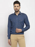 Jainish Navy Men's Denim Solid Formal Shirt's ( SF 763Navy ) | Grocsy