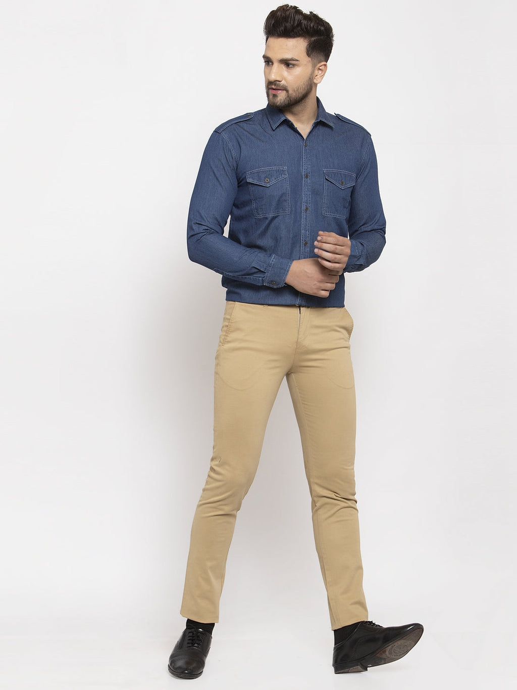 Jainish Navy Men's Denim Solid Formal Shirt's ( SF 763Navy ) | Grocsy