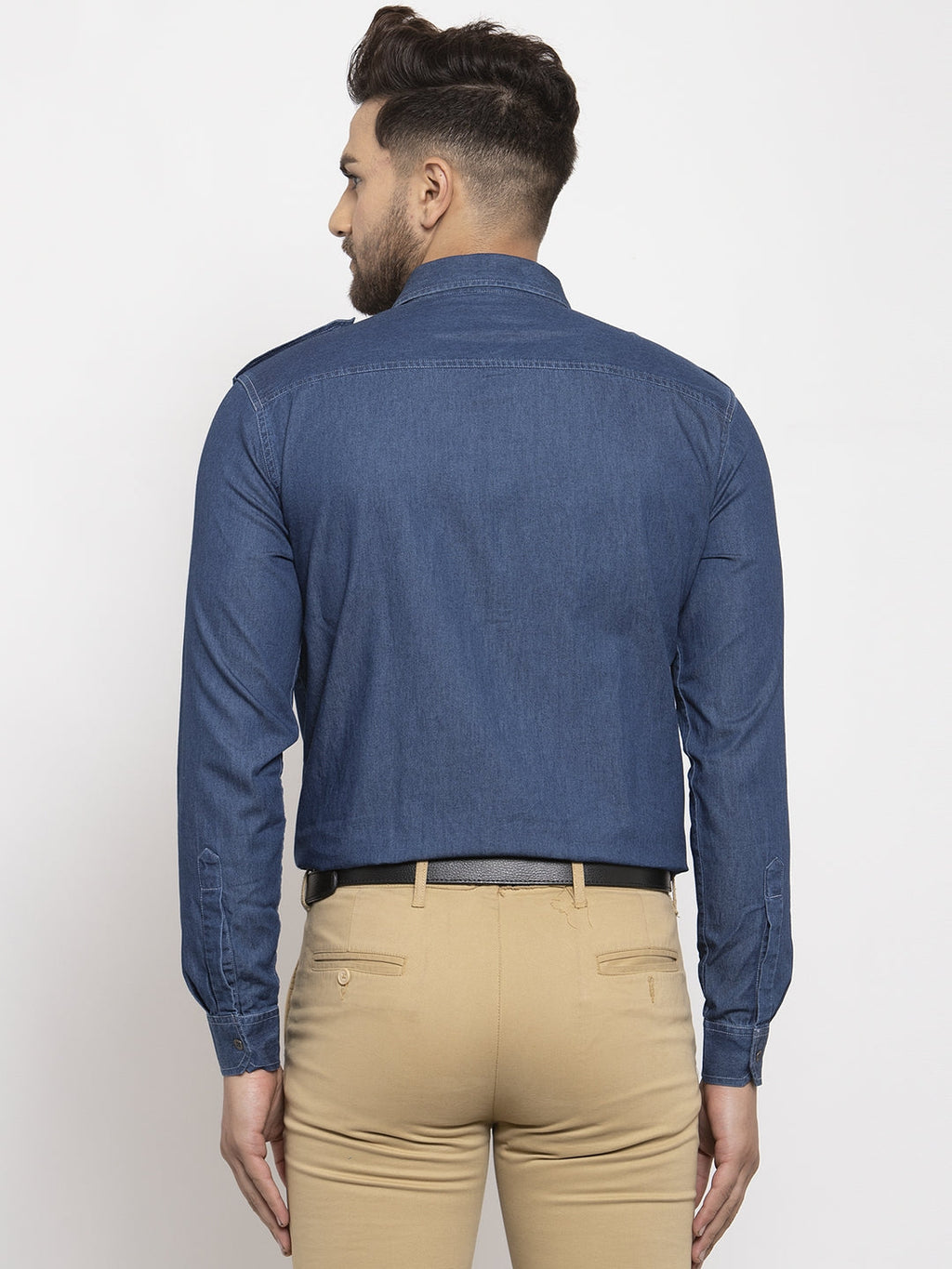 Jainish Navy Men's Denim Solid Formal Shirt's ( SF 763Navy ) | Grocsy