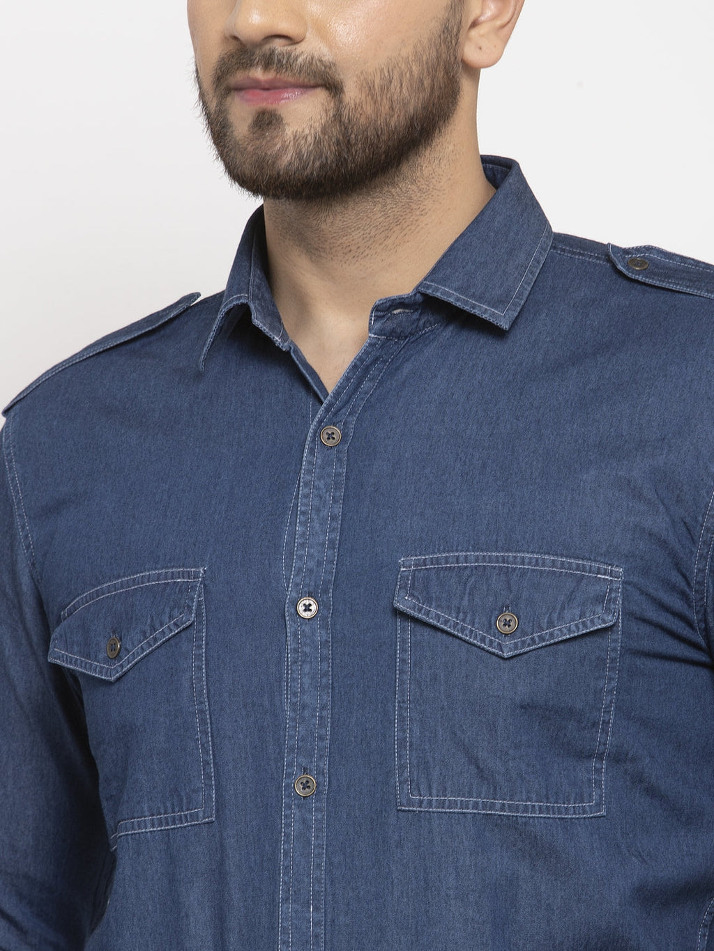Jainish Navy Men's Denim Solid Formal Shirt's ( SF 763Navy ) | Grocsy