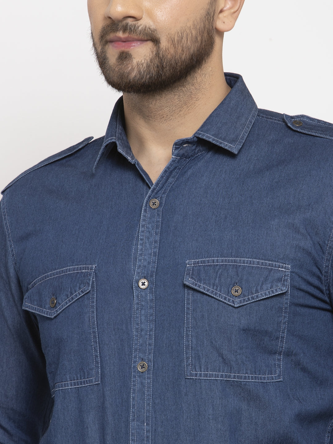 Jainish Navy Men's Denim Solid Formal Shirt's ( SF 763Navy ) | Grocsy