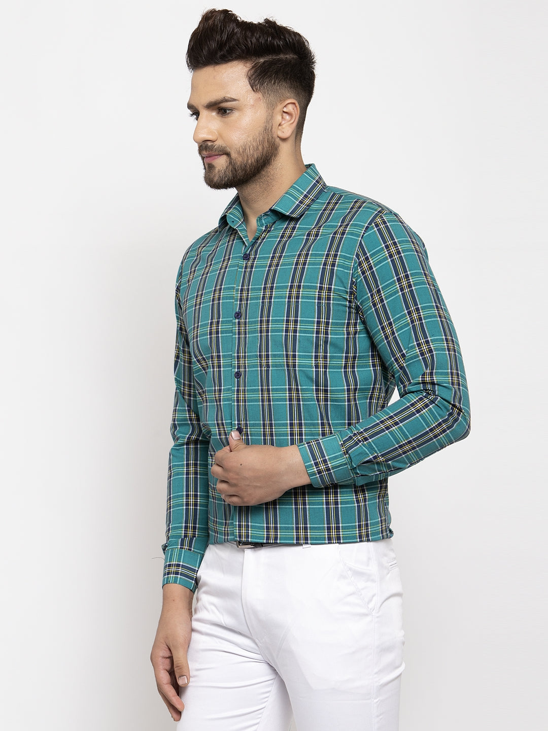 Jainish Green Men's Cotton Checked Formal Shirt's ( SF 764Green ) | Grocsy
