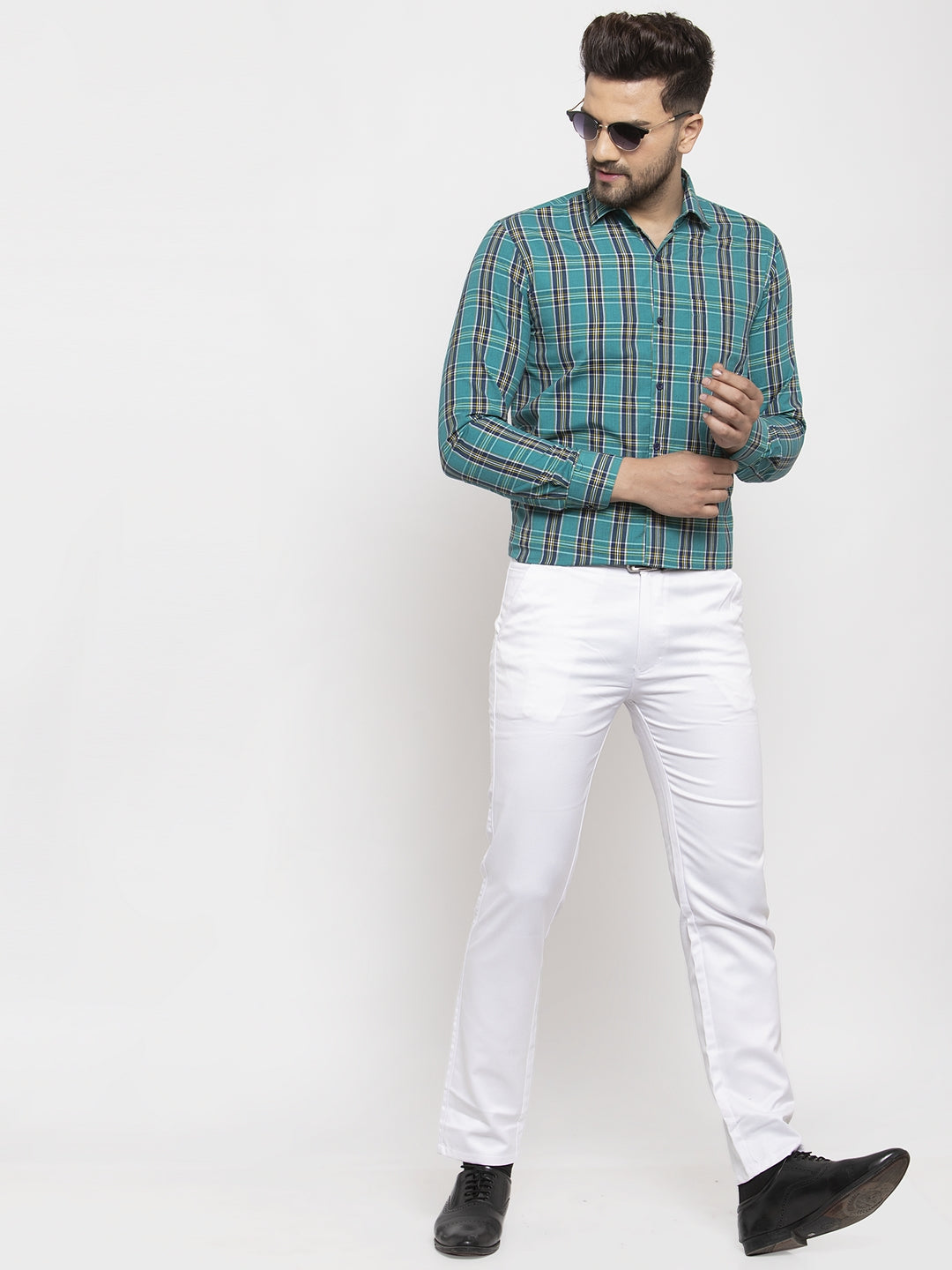 Jainish Green Men's Cotton Checked Formal Shirt's ( SF 764Green ) | Grocsy