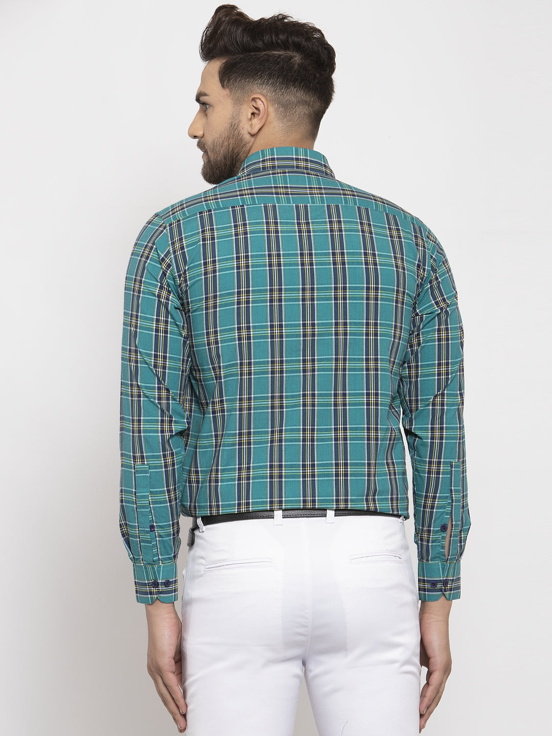 Jainish Green Men's Cotton Checked Formal Shirt's ( SF 764Green ) | Grocsy