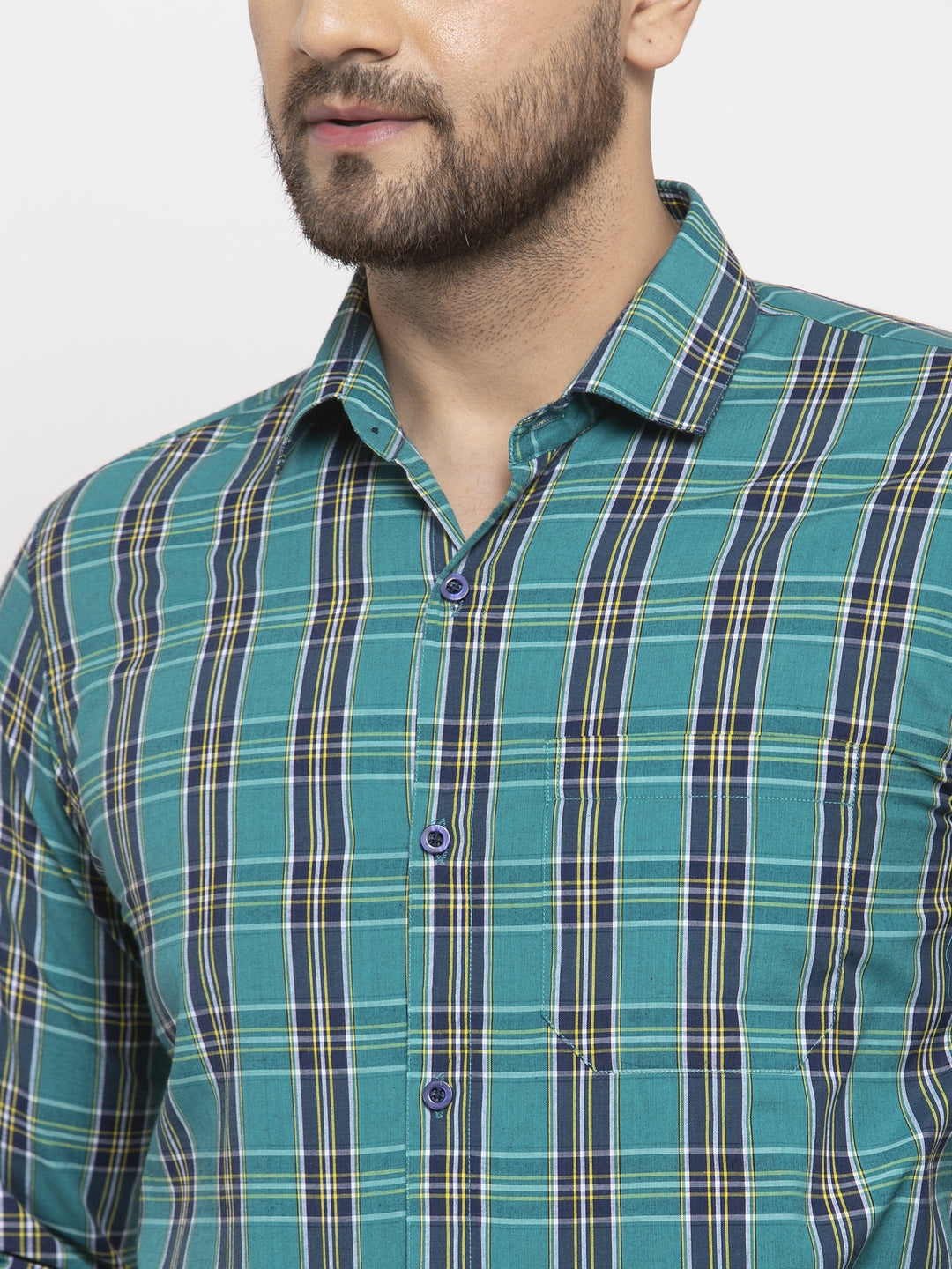 Jainish Green Men's Cotton Checked Formal Shirt's ( SF 764Green ) | Grocsy