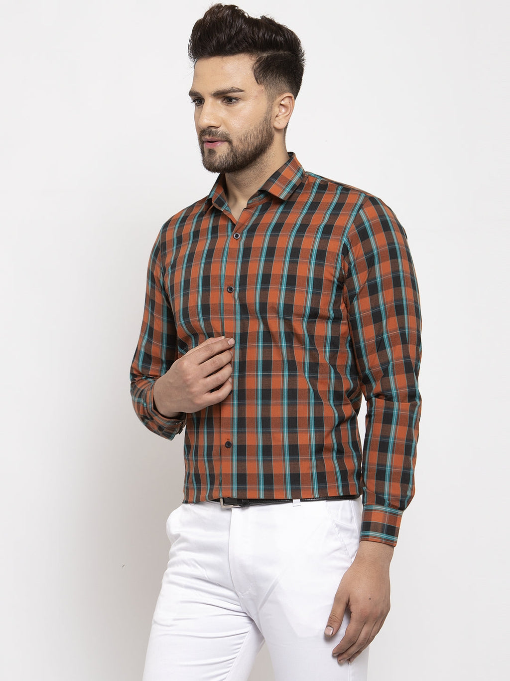 Jainish Orange Men's Cotton Checked Formal Shirt's ( SF 764Orange ) | Grocsy