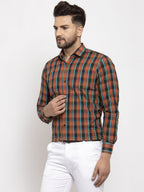 Jainish Orange Men's Cotton Checked Formal Shirt's ( SF 764Orange ) | Grocsy