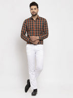 Jainish Orange Men's Cotton Checked Formal Shirt's ( SF 764Orange ) | Grocsy