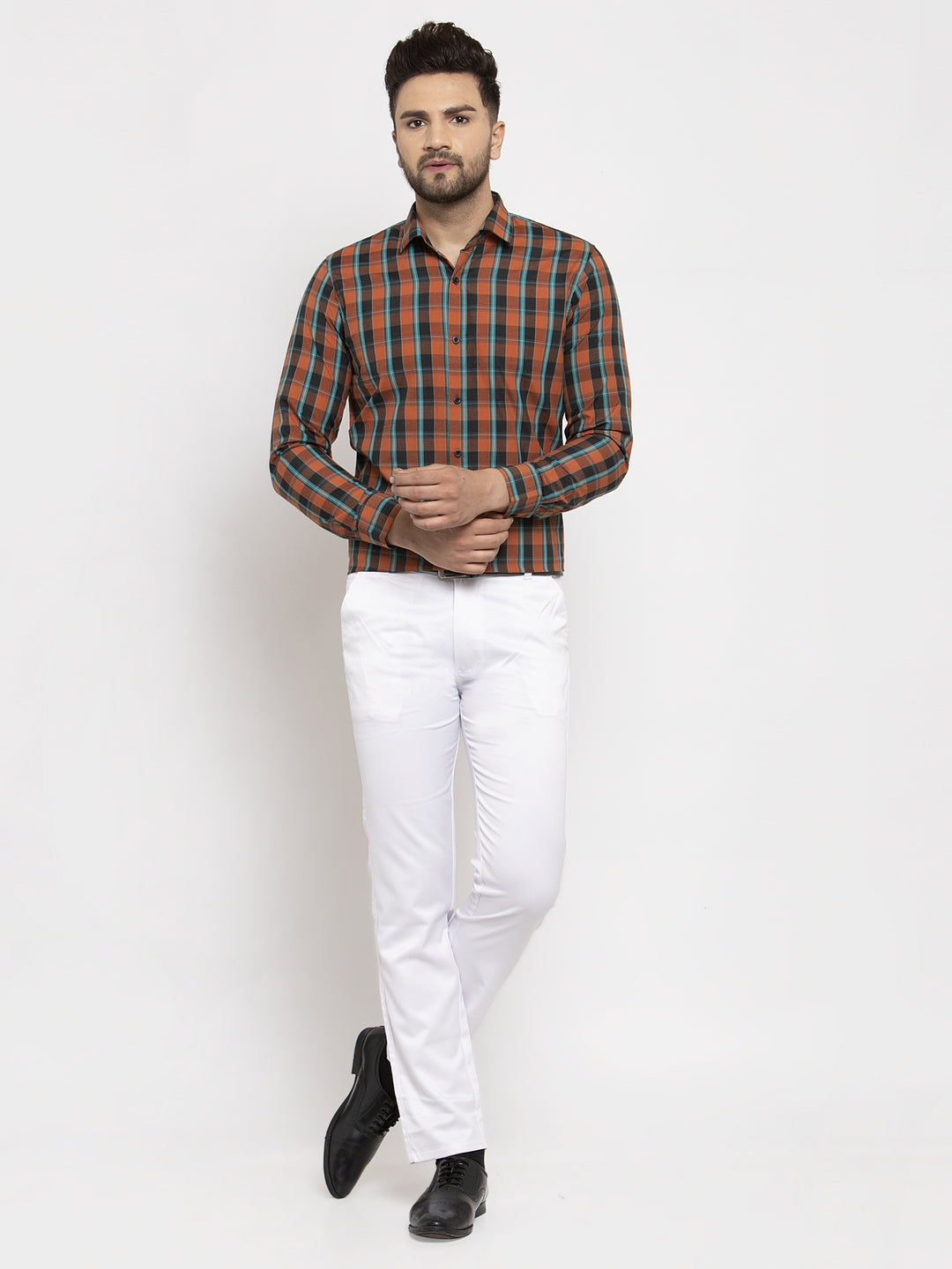 Jainish Orange Men's Cotton Checked Formal Shirt's ( SF 764Orange ) | Grocsy