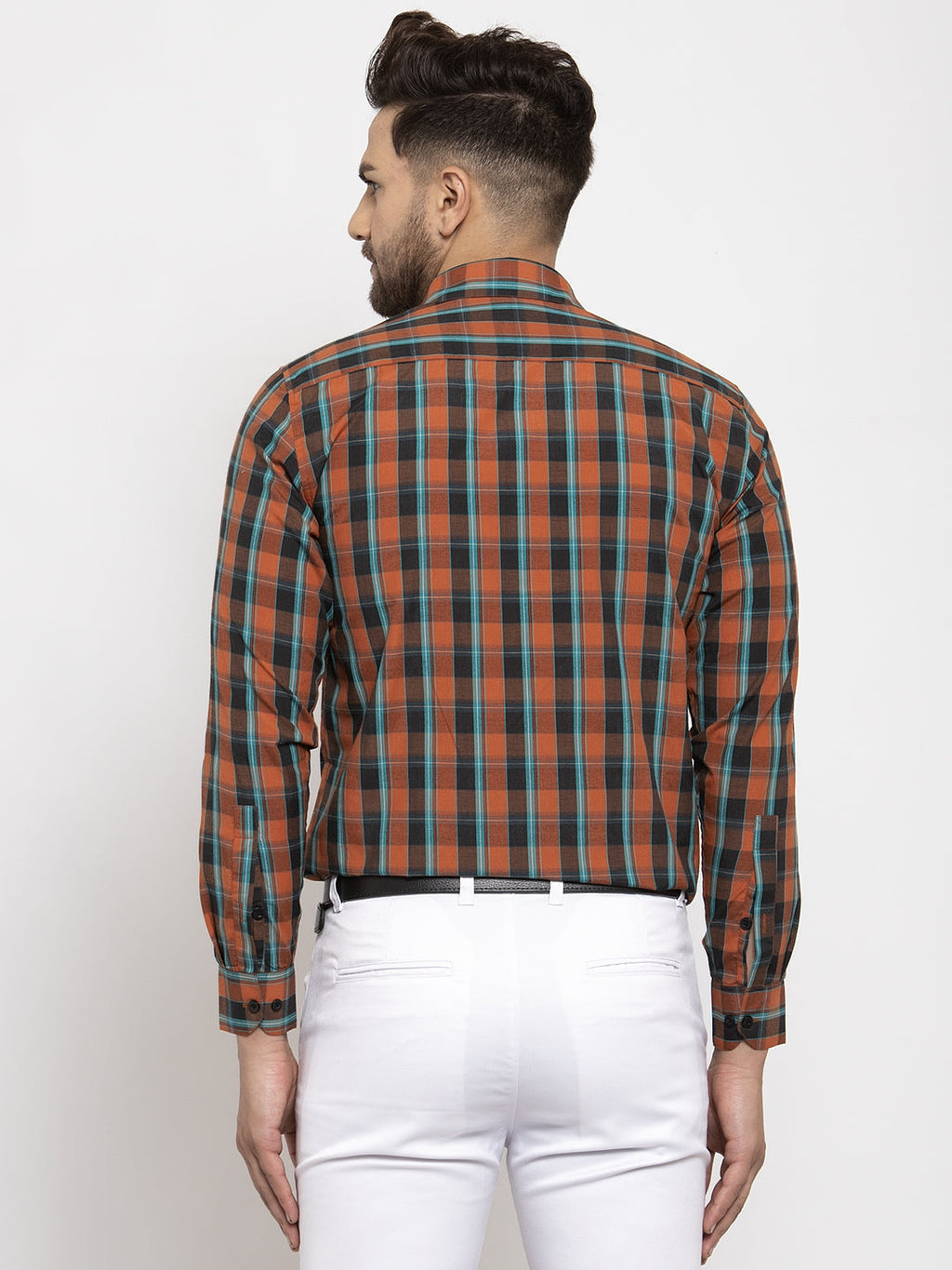 Jainish Orange Men's Cotton Checked Formal Shirt's ( SF 764Orange ) | Grocsy