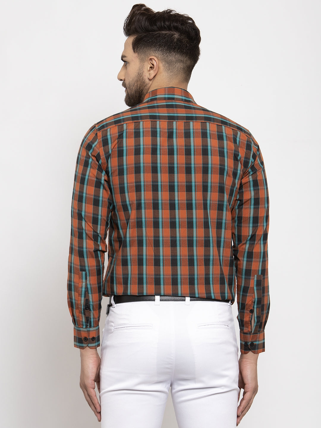 Jainish Orange Men's Cotton Checked Formal Shirt's ( SF 764Orange ) | Grocsy