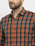 Jainish Orange Men's Cotton Checked Formal Shirt's ( SF 764Orange ) | Grocsy