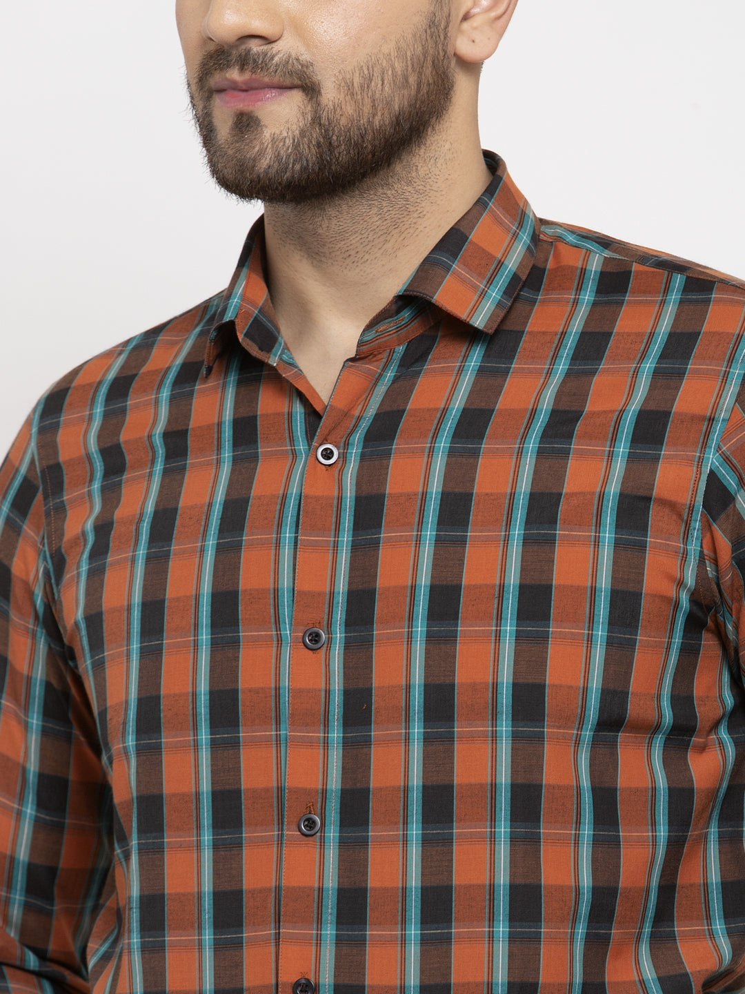 Jainish Orange Men's Cotton Checked Formal Shirt's ( SF 764Orange ) | Grocsy