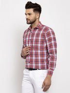 Jainish Red Men's Cotton Checked Formal Shirt | Grocsy