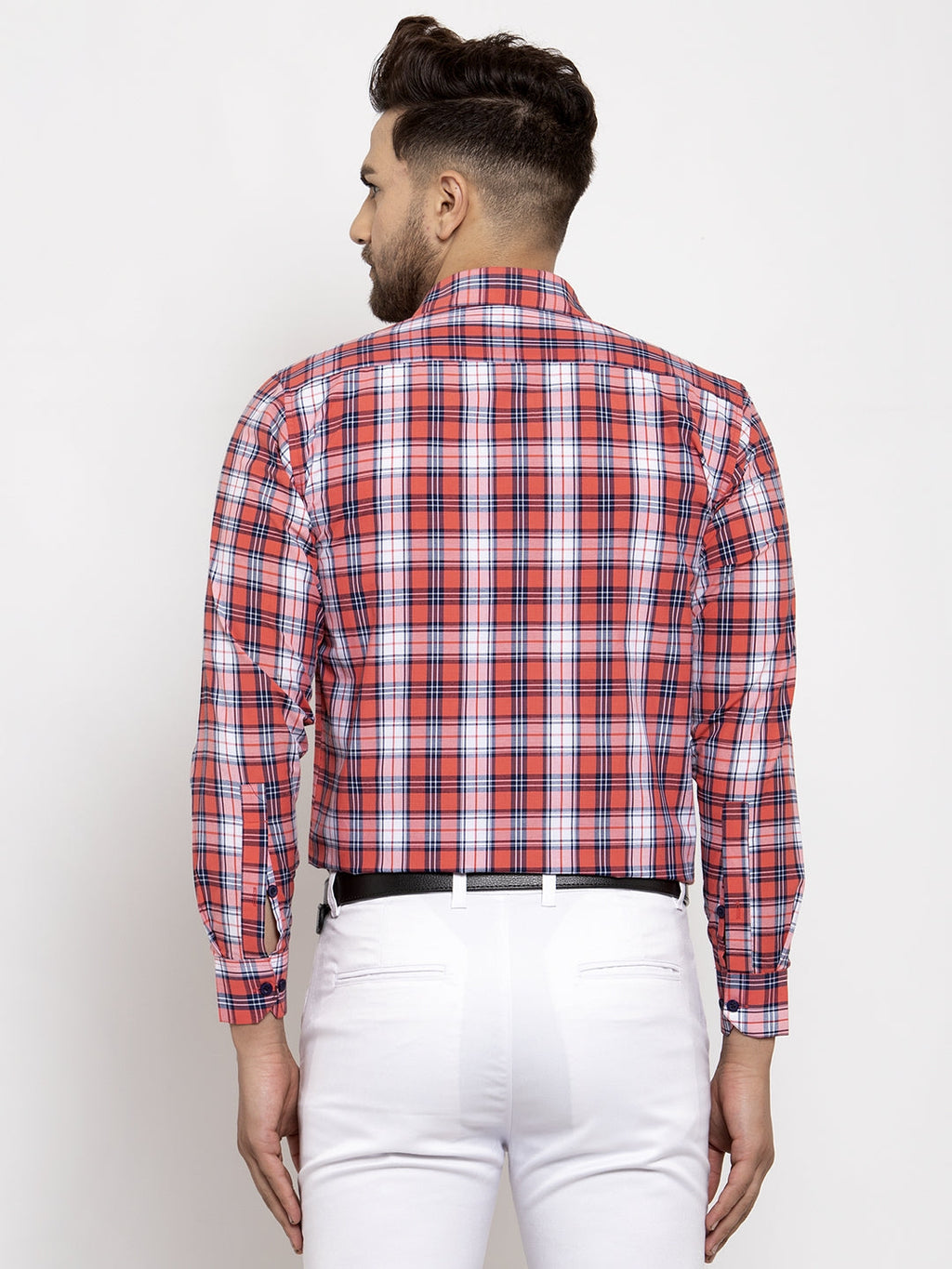 Jainish Red Men's Cotton Checked Formal Shirt | Grocsy