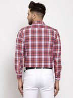 Jainish Red Men's Cotton Checked Formal Shirt | Grocsy