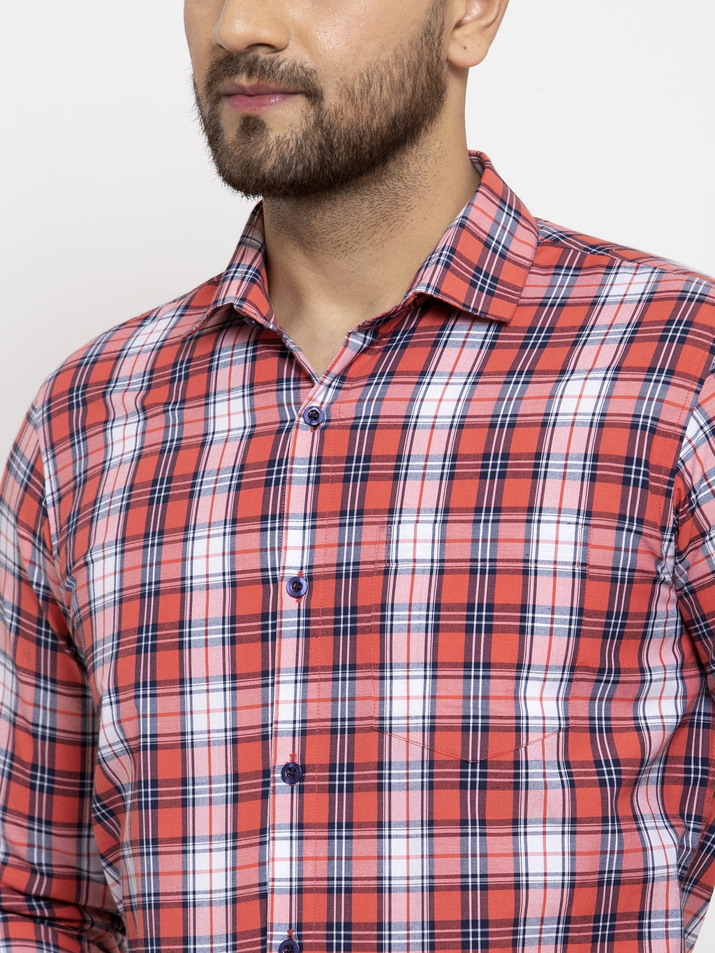 Jainish Red Men's Cotton Checked Formal Shirt | Grocsy