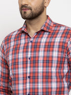 Jainish Red Men's Cotton Checked Formal Shirt | Grocsy