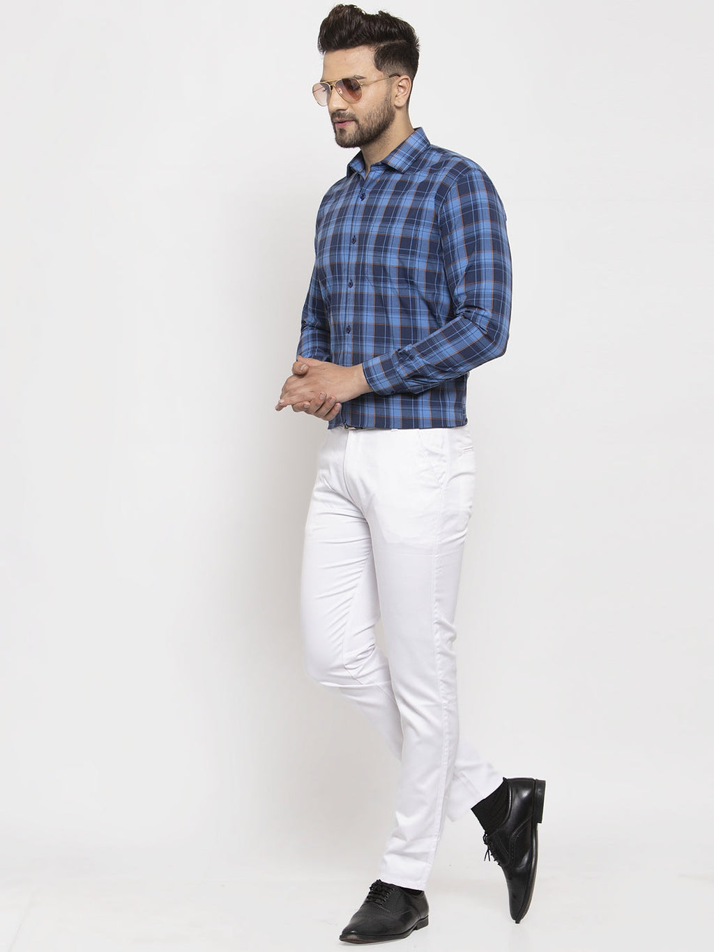 Jainish Blue Men's Cotton Checked Formal Shirt's ( SF 764Royal-Blue ) | Grocsy