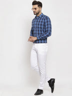 Jainish Blue Men's Cotton Checked Formal Shirt's ( SF 764Royal-Blue ) | Grocsy