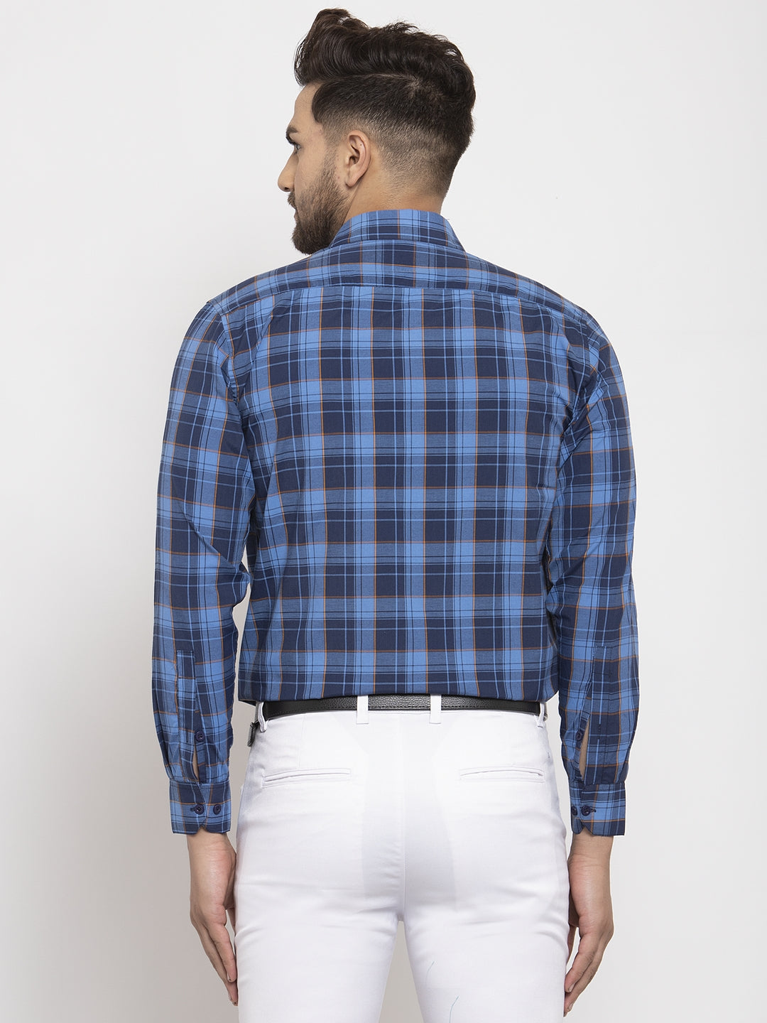 Jainish Blue Men's Cotton Checked Formal Shirt's ( SF 764Royal-Blue ) | Grocsy